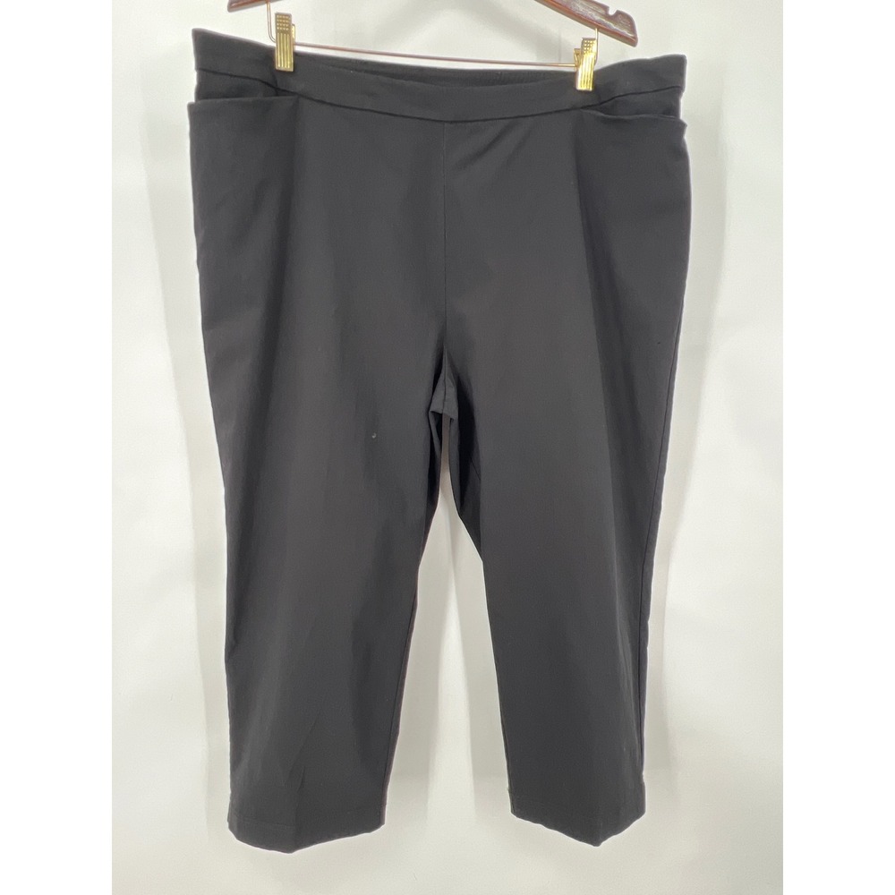 Susan Graver Womens Black Pull On Crop Pants Size 24W Stretch‎ Tapered Trousers